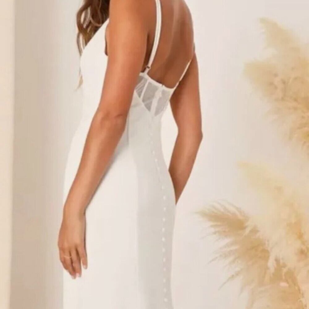 LULUS Confident Romance White Plunge Sleeveless Maxi Dress Size M #346